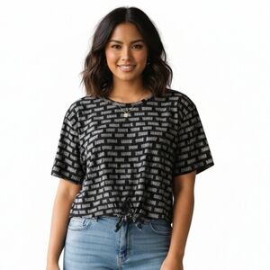 Flirtitude Women's 100% Cotton Juniors Plus Active Amour Cropped Black Top- 2X